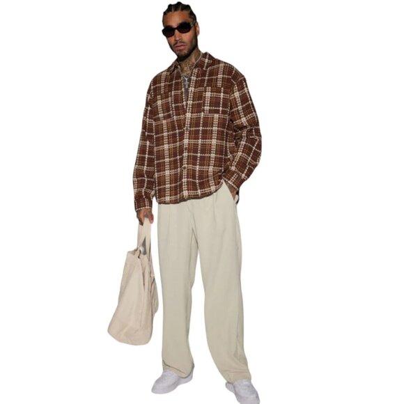 Take You On A Ride Textured Button Up Long Sleeve Shirt Chocolate Men's - Picture 2 of 6